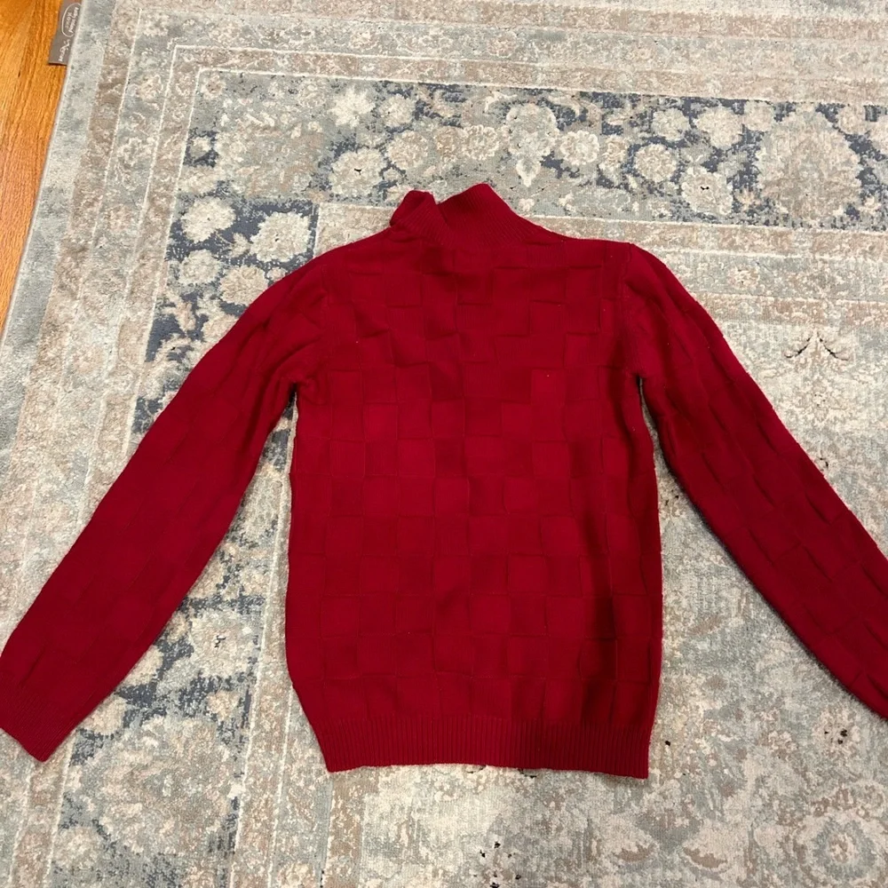 Gymboree sweater girls size large 10-12 red with pom poms buttoned checkered red